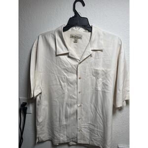 Tommy Bahama Mens Beige Button Up Short Sleeve Casual Shirt, Mens XL, 100% silk